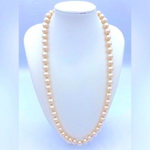 Vintage Marvella Knotted Glass Faux Pearl Necklace 29” Length Good Condition